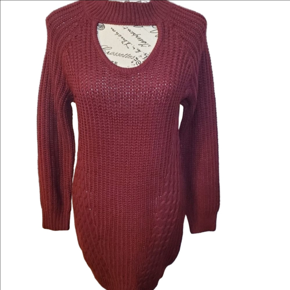 No Boundaries Bodycon Cable Knit Burgundy Sweater Dress Medium
